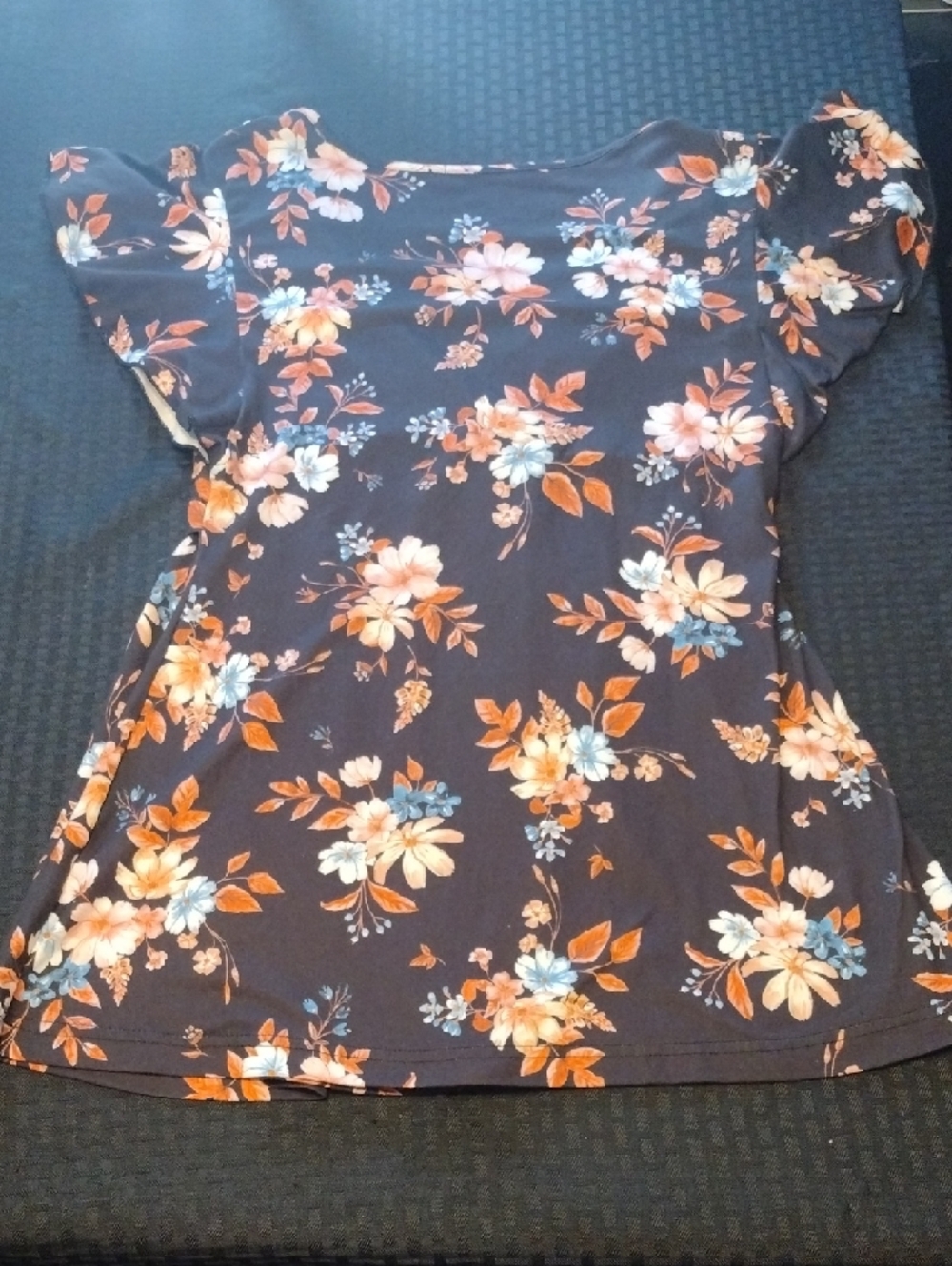 Floral Wrap-Front Blouse in Black and Orange - Picture 9 of 13